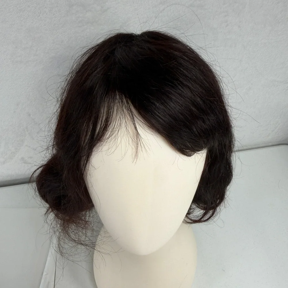 Model Model Human Hair Wig Wavy Bob Dark Brown Lace Front Adjustable Straps